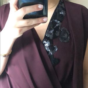 Silk blouse with sequin deep neckline